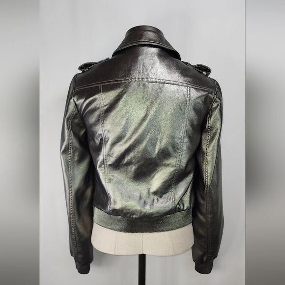$445 TED BAKER LONDON Women's Metallic Faux Leather Bomber Jacket size 0 - Picture 4 of 12